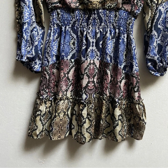 Parker Silk Tiered Blue Gladis Snakeskin Print Mini Dress Size XS - Picture 8 of 16